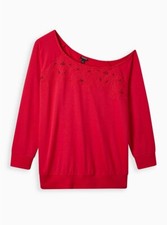 Torrid French Terry Off Shoulder Sweatshirt 2X Embroidered Magenta NEW WITH TAG