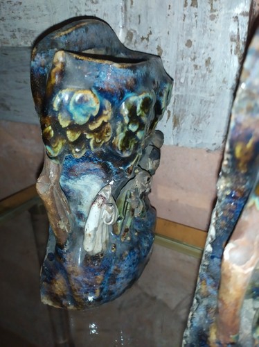 paire de bouquetière Gres ceramique vernissé polychrome Chine Shiwan - Picture 9 of 12