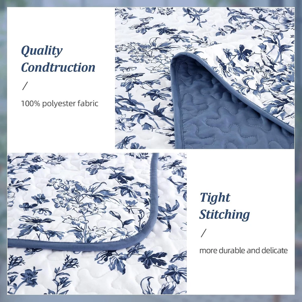 Juego de edredón floral botánico de 3 piezas WONGS Queen/King cobertor de microfibra para todas las estaciones Foto 4 de 4