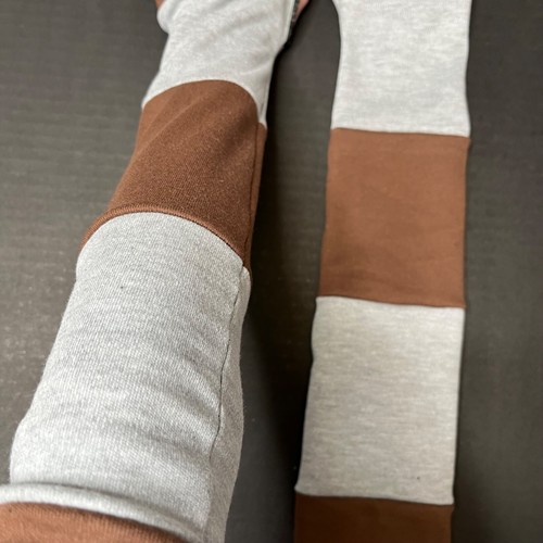 Gestreifte Handschuhe braun Handwärmer grau Armstulpen Patchwork Langarm Autofahren - Bild 3 von 9