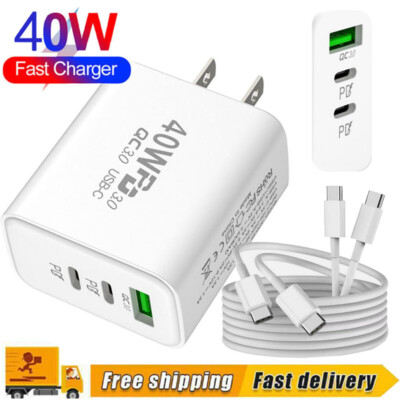 40W Double PD USB C Adapter Type C Cable For iPhone 15 16 Pro Max Fast Charger