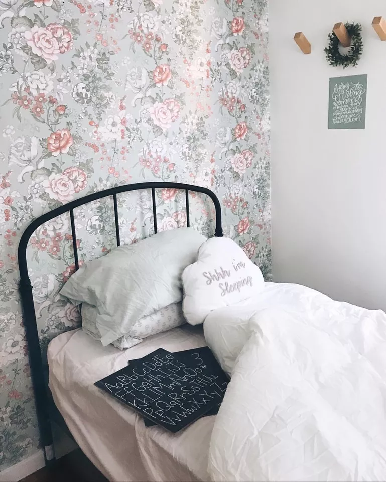 A Street Prints Kismet Ainsley Farmhouse Boho Grey Pink Mint Floral Wallpaper - Image 3 of 4