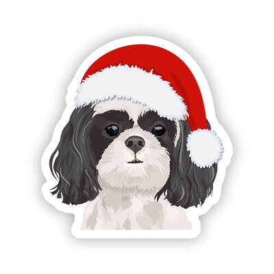 Shih Tzu Dog Santa Sticker Water Bottle, Laptop, Phone Case, Dishwasher Safe