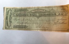 HISTORIC  THOMASTON NATIONAL  BANK ME SIGNED CHECK HARVEY MILLS 1881