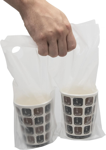 Double Drink Carrier Bag - Pack of 200 Plastic Coffee Cup Delivery Carry Pouch w - Picture 9 of 12