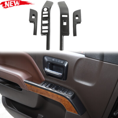 4-Piece Carbon Fiber Window Lift Trim Covers For Chevy Silverado GMC Sierra 2014-2017 | Interior Upgrade