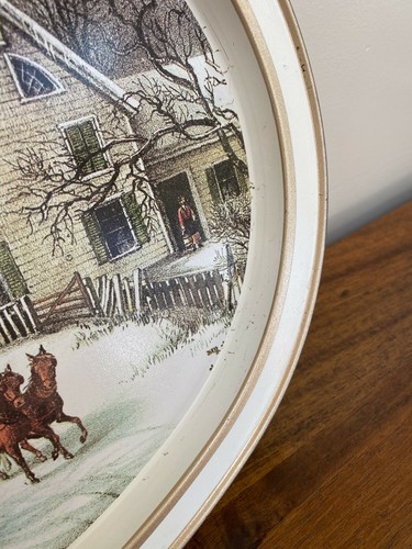 2 Vintage Currier & Ives The American Homestead Winter 14 ½” Metal Serving Trays - Picture 5 of 12