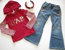 Baby Gap Kids Girls Outfit 5 jeans pants red Striped hoodie top t-shirt headband