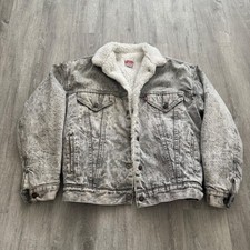 Levis Vintage Sherpa Lined Denim Trucker Jacket Grey Acid Wash Made in USA XL