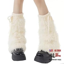 Faux Fur Furry Leg Warmers for Women Girls, Warm Knit Fuzzy Boot Covers Long