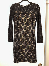 Zara Basic Small Black Lace Mini Dress Long Sleeves Womens Gently Worn