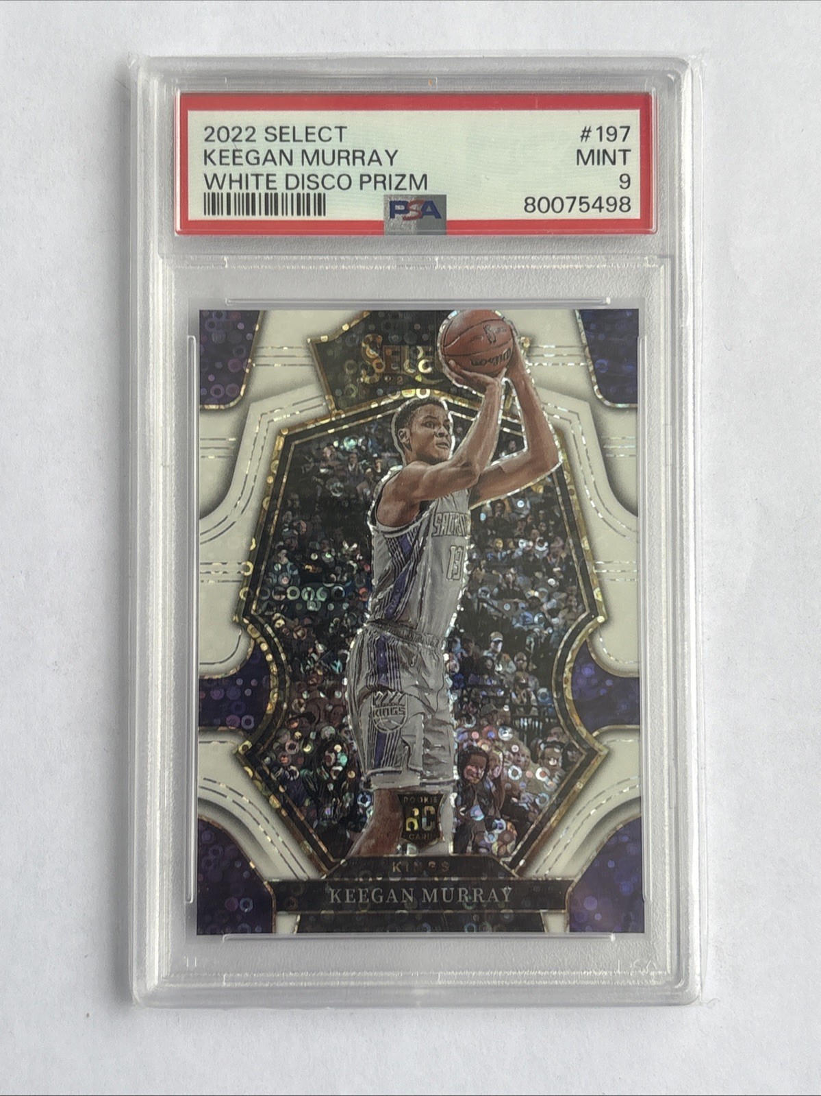 2022 Panini Select Premier White Disco Prizm /75 Keegan Murray Rookie RC PSA 9