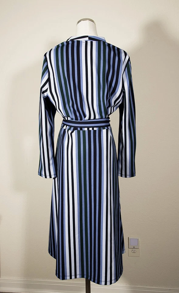 Vestido de carrera azul a rayas manga larga envolvente estilo vintage cuello en V L Foto 3 de 3