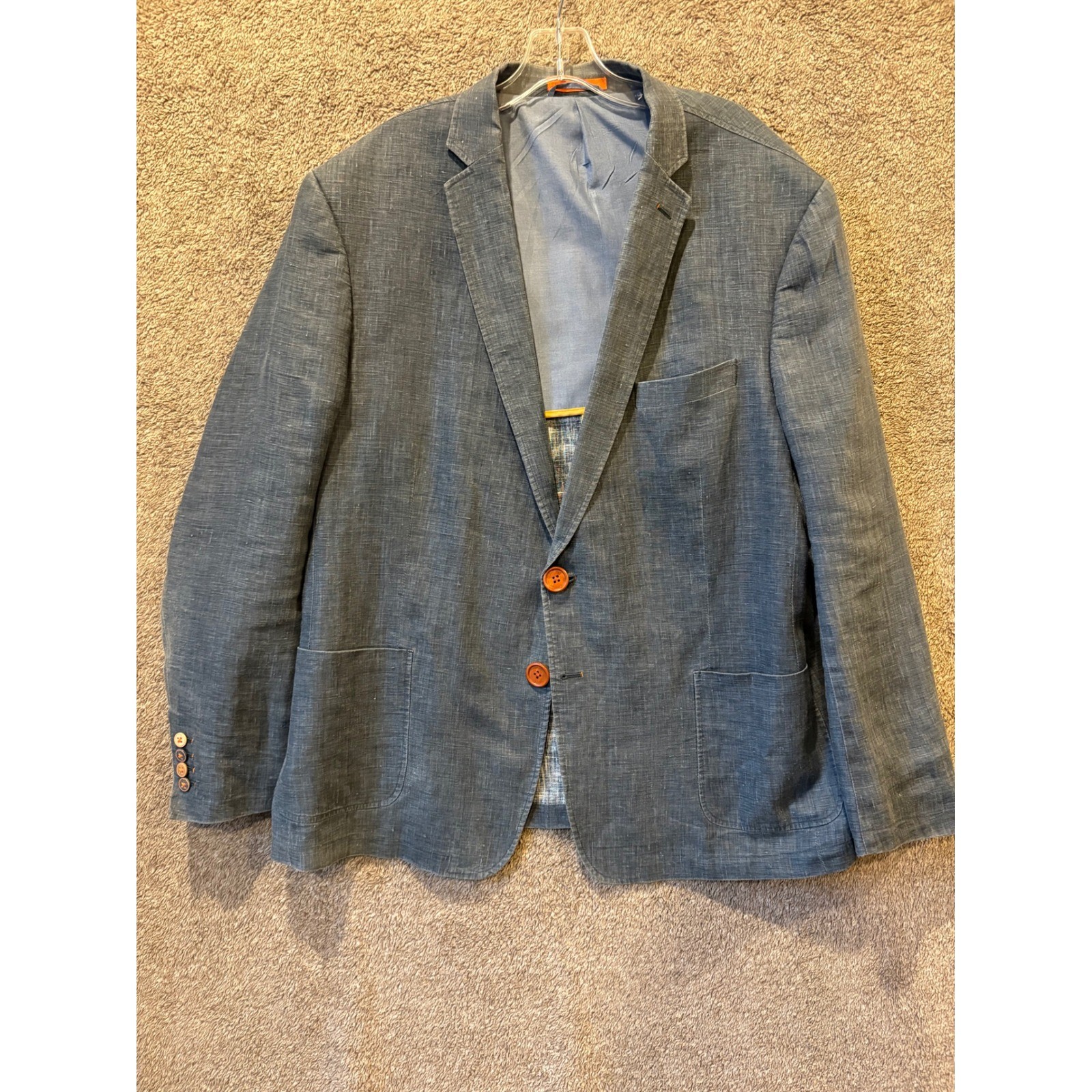 TALLIA Men's Blue 100% Linen Blend Blazer Jacket 48R Single Breasted Sport Coat