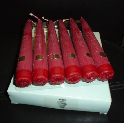 NOS PARTYLITE BOX OF 6 HANDIPT UNSCENTED 6'' TAPER CANDLES ''CRANBERRY'' P0623