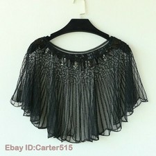 Women Cape Poncho Lace Mesh Blouse Wrap Shawl Cloak Beaded Glitter Bridal