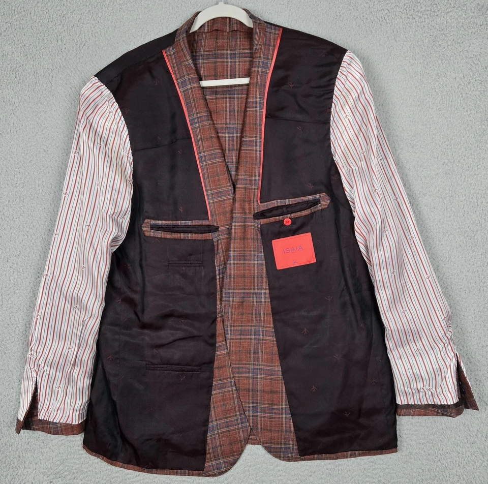 Blazer Isaia Base Sanita "Dandy Attitude" Tela Reciente Talla 46L Rojo Ladrillo Cuadros Foto 4 de 4