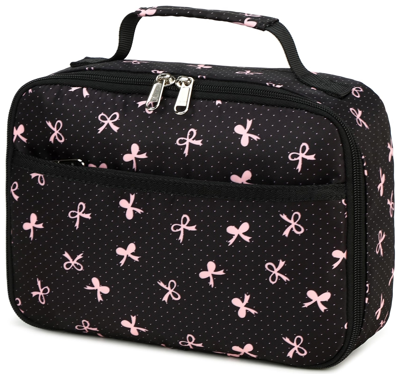 Black Pink Bow Kids Insulated Lunch Bag Girls Toddler Reusab