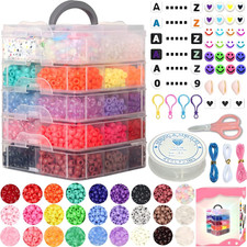6500Pcs Pony Beads for Bracelets Making, Multi-Colored Rainbow Plastic Hair Larg