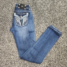 Miss Me Skinny Jeans Low Rise Angel Wings Flap Pockets,Bling,Rhinestone Sz 26