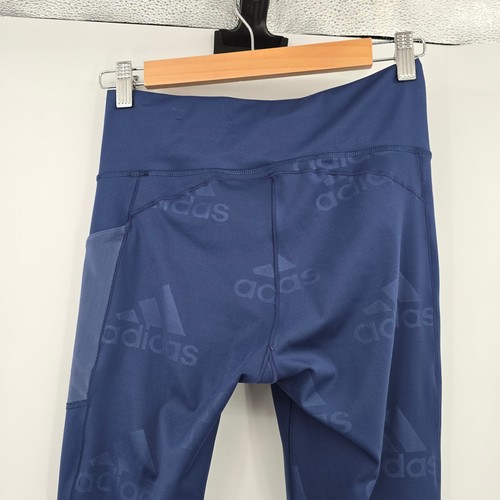 Adidas Women's All Over Logo Print Side Pocket Active Leggings Blue Size Medium - Imagen 3 de 9