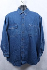 VTG 90s American Blue Denim Heavyweight Long-Sleeve Shirt Button-down Men's XL
