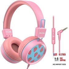Kids Headphones Wired for School with Microphone KH20 HD Stereo Safe Pink