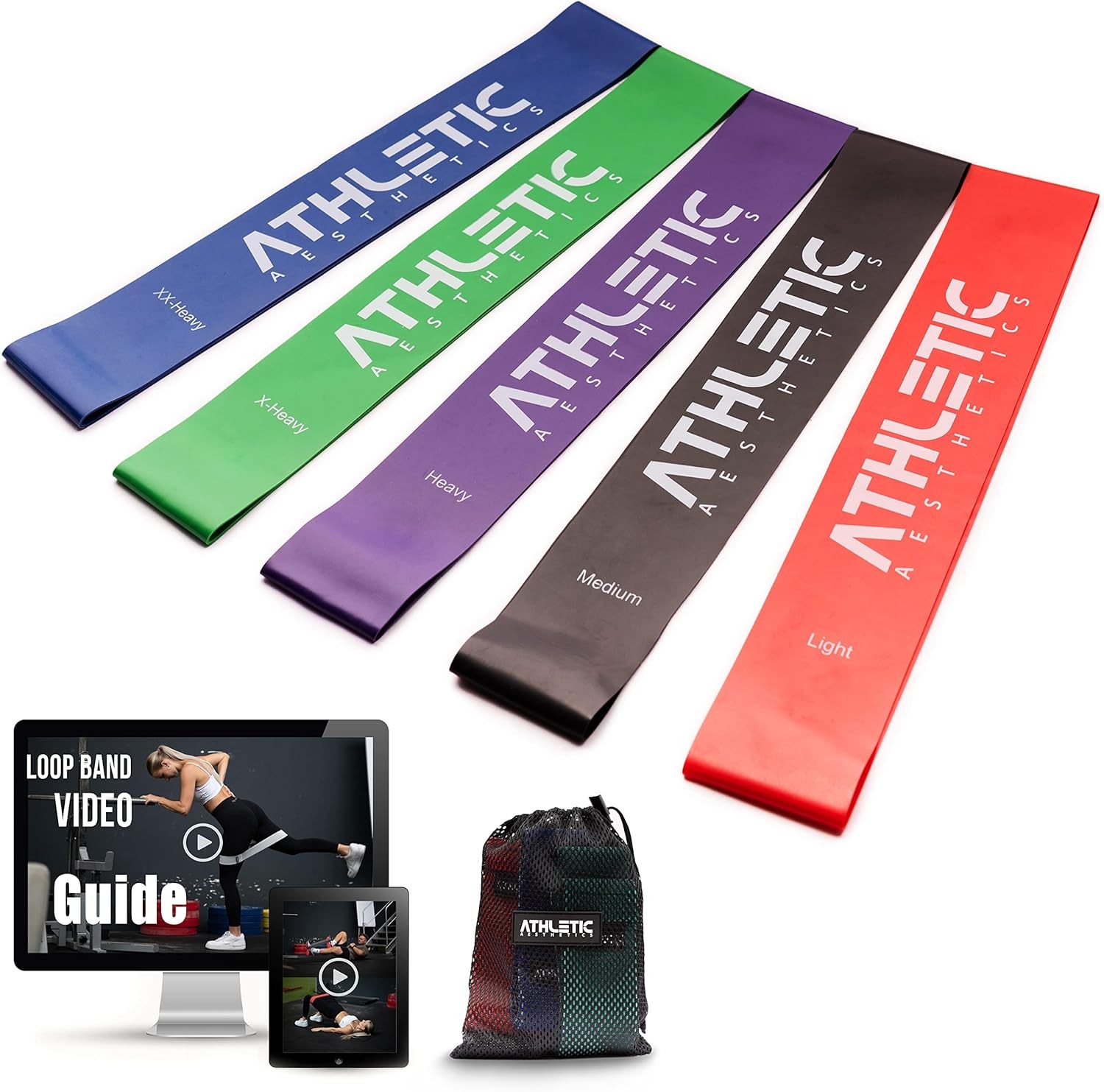 Premium Fitness Band Set [Fitnessbänder Sets + Tasche und Übungsanleitung] - W