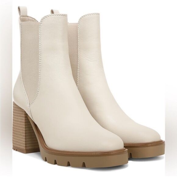 Sam Edelman Womens Size 7.5 White Leather  Rollins Chelsea Boot Chunky Heel Boho