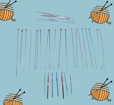Set Of 35 Plastic & Metal KNITTING CROCHET Needles Assorted Sizes & Brands BOYE