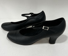 Capezio JR Footlight 550 Black Leather Character Shoe Sz 8M 1.5" Heel RN 63356