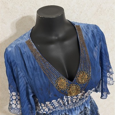 Sienna Rose Blouse Womens Medium Sheer Embroidered Boho Y2K 2000 Grunge