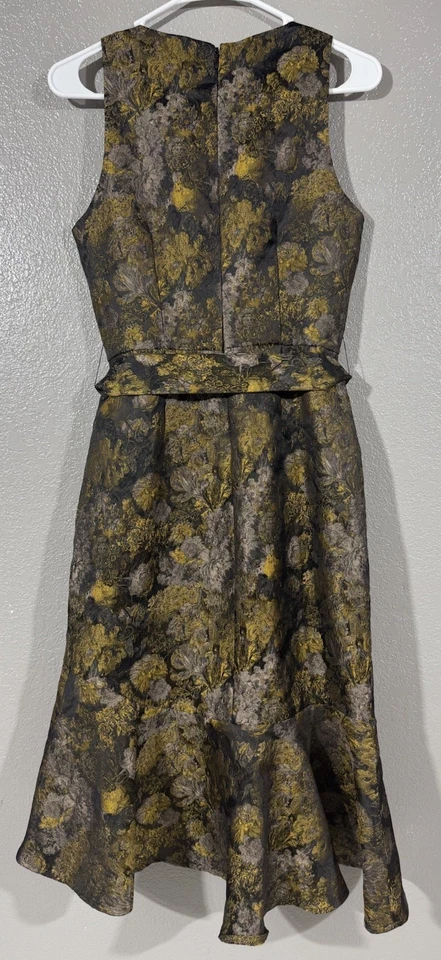 Antonio Melani Dress Sheath Women's 2 Mermaid Gown Sleeveless Jacquard Belt Gold - Image 4 of 4