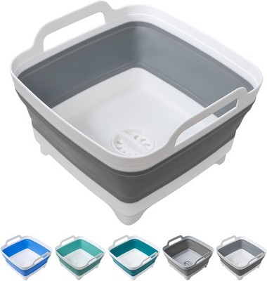 Dishpan for Washing Dishes,2.4Gal/9L Wash Basin with Draining Plug Carry Handles