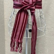 Vintage Striped Pink and Burgundy Grosgrain Fabric Sash Belt