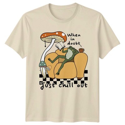 Retro Frog Just Chill Out T-Shirt Mushroom Book Animal Pun Tee