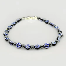 Handcrafted Bracelet  Lampworked Designer Silver Hematite Unique Hippie