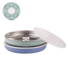 Elk and Friends Stainless Steel Divided Plates with Silicone Sage/Misty Blue