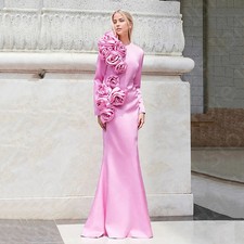 Charming Pink Mother of the Bride Dress Mermaid Mother Gown Long Sleeves Wedding