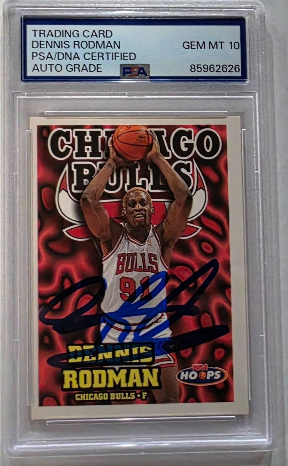 97-98 NBA Hoops - Dennis Rodman signed SLABBED PSA GEM MINT 10