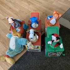 4 Vintage Mattel Jack In The Music Box 1 Woody Woodpecker Doll  1 Disney M/Mouse