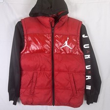 Michael Jordan Hooded Puffer Vest/Jacket Size Youth Medium Red/Black