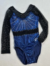 GK ELITE Leotard Gymnastics COMPETITION Bling RHINESTONES Blue CUSTOM Mesh  AXS