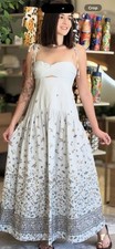 Farm Rio Floral Maxi Dress Size M Light Blue/White Sweetheart Neck Smocked Back