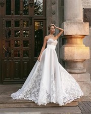 Sweetheart Satin With Lace Wedding Dress A-Line Backless Lace Up Bridal Gown