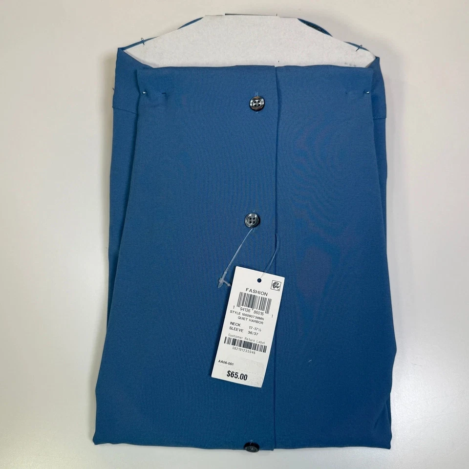 Camisa social masculina Alfani nova 17-17.5 36/37 azul manga longa sólida botão slim fit - Imagem 2 de 4