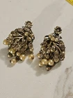 Antique Brass Grape Pearl Clip Screw On Earrings Miriam Haskell ? Or Type