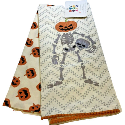 Halloween Kitchen Towel set Skeleton Jack O lanterns  Holiday Spooky Home NEW