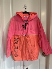 Vintage 1980s Ocean Pacific OP Neon Windbreaker Jacket Pink Orange Med