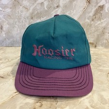 Vintage Hoosier Racing Tire Snapback Hat Cap Teal Purple Made in USA Adjustable